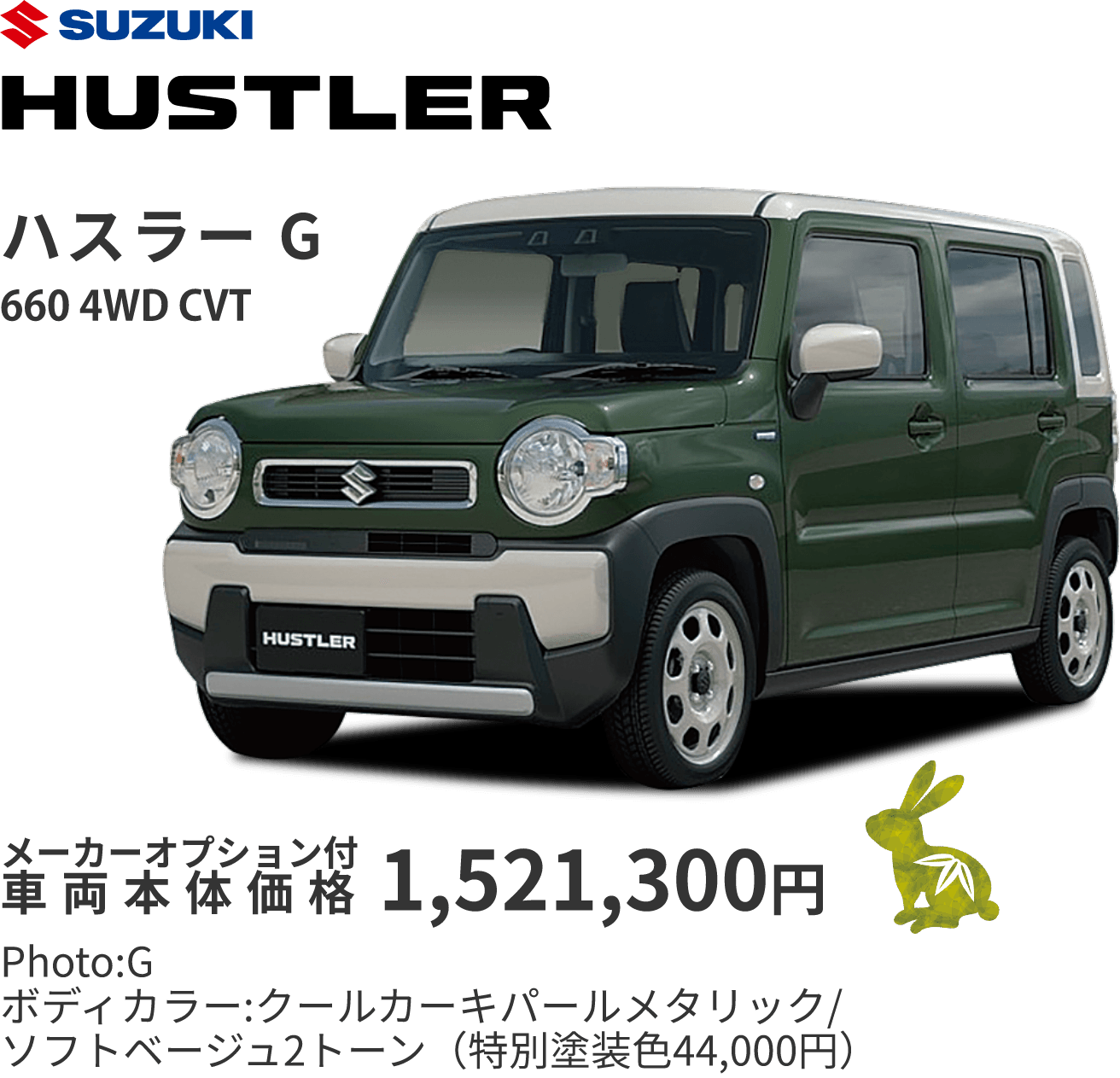 ハスラーG 660 4WD CVT メーカーオプション付 車両本体価格1,521,300円