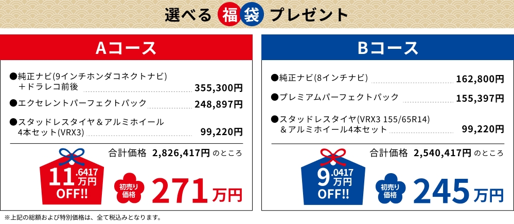 Aコース 271万円, Bコース 245万円