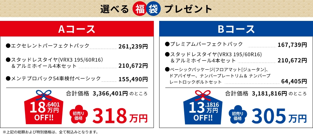 Aコース 318万円, Bコース 305万円